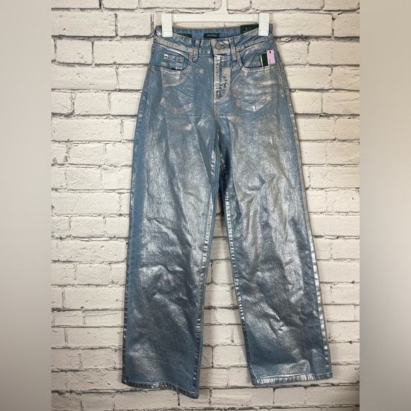 Wild Fable Silver Metallic Wide Leg High Rise Jeans size 0 - Picture 2 of 8